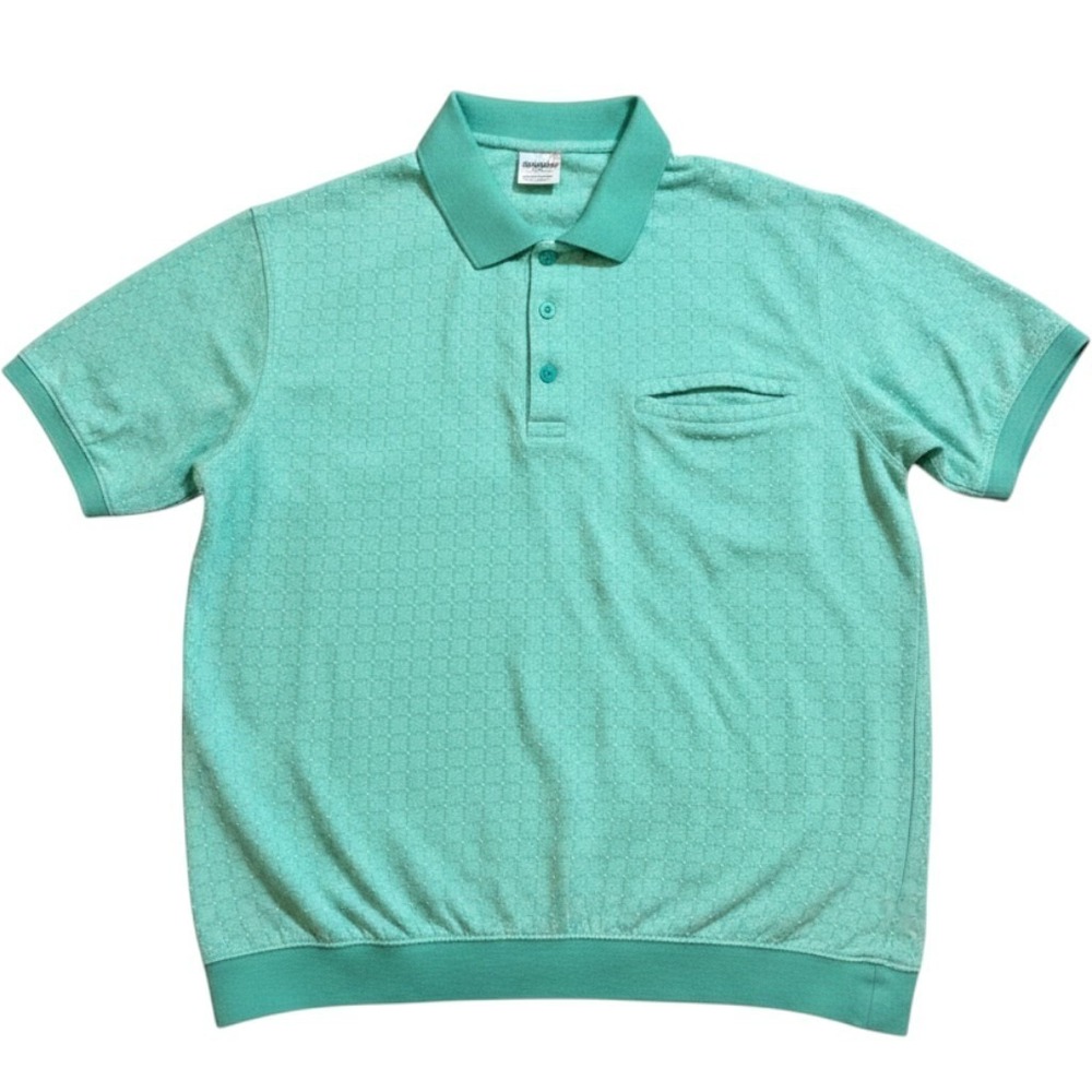 Vintage Haband Casual‎ Camel Joe Men XL Seafoam Green Textured Banded Hem Polo